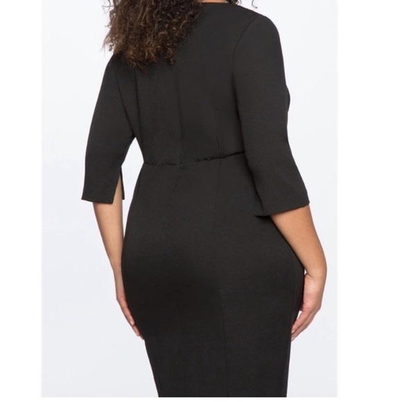 Eloquii Black Sweatheart neckline Sheath Dress Size 22 3/4 sleeve Midi - Picture 12 of 13